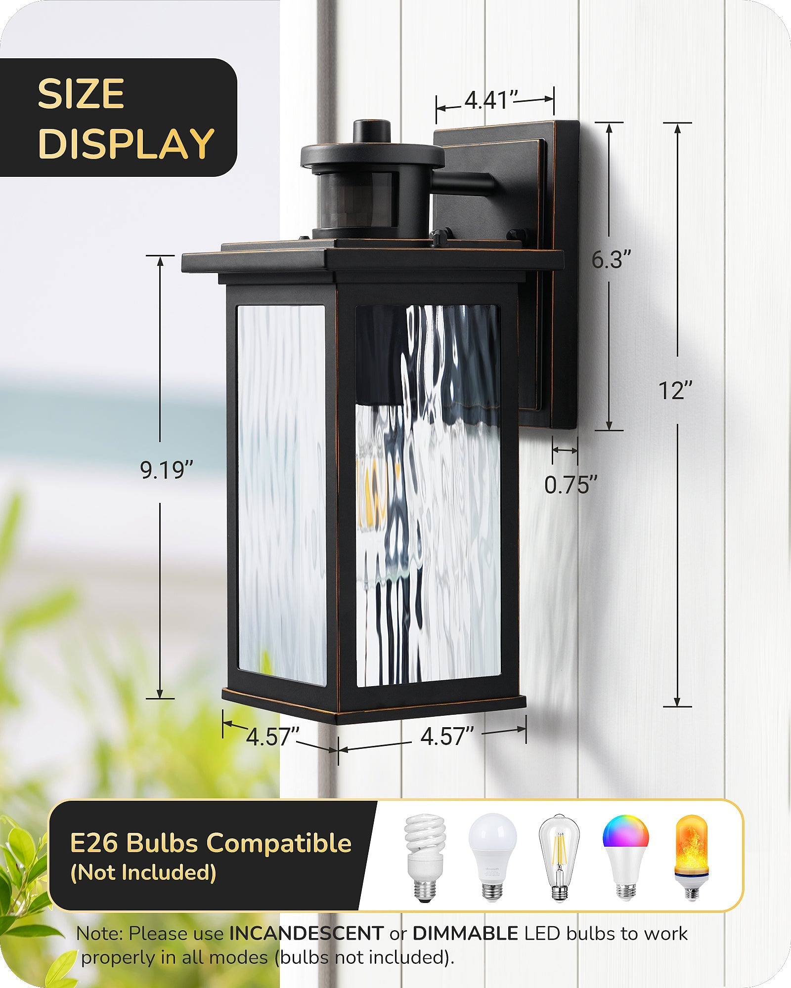 EDISHINE 2 Pack Dusk to Dawn Outdoor Wall Lights with Motion Sensor-F2HOWL07E