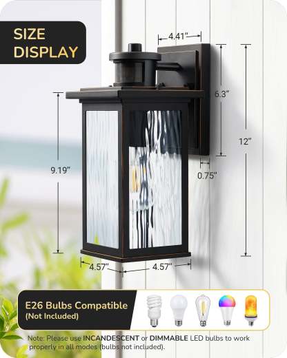 EDISHINE 2 Pack Dusk to Dawn Outdoor Wall Lights with Motion Sensor-F2HOWL07E