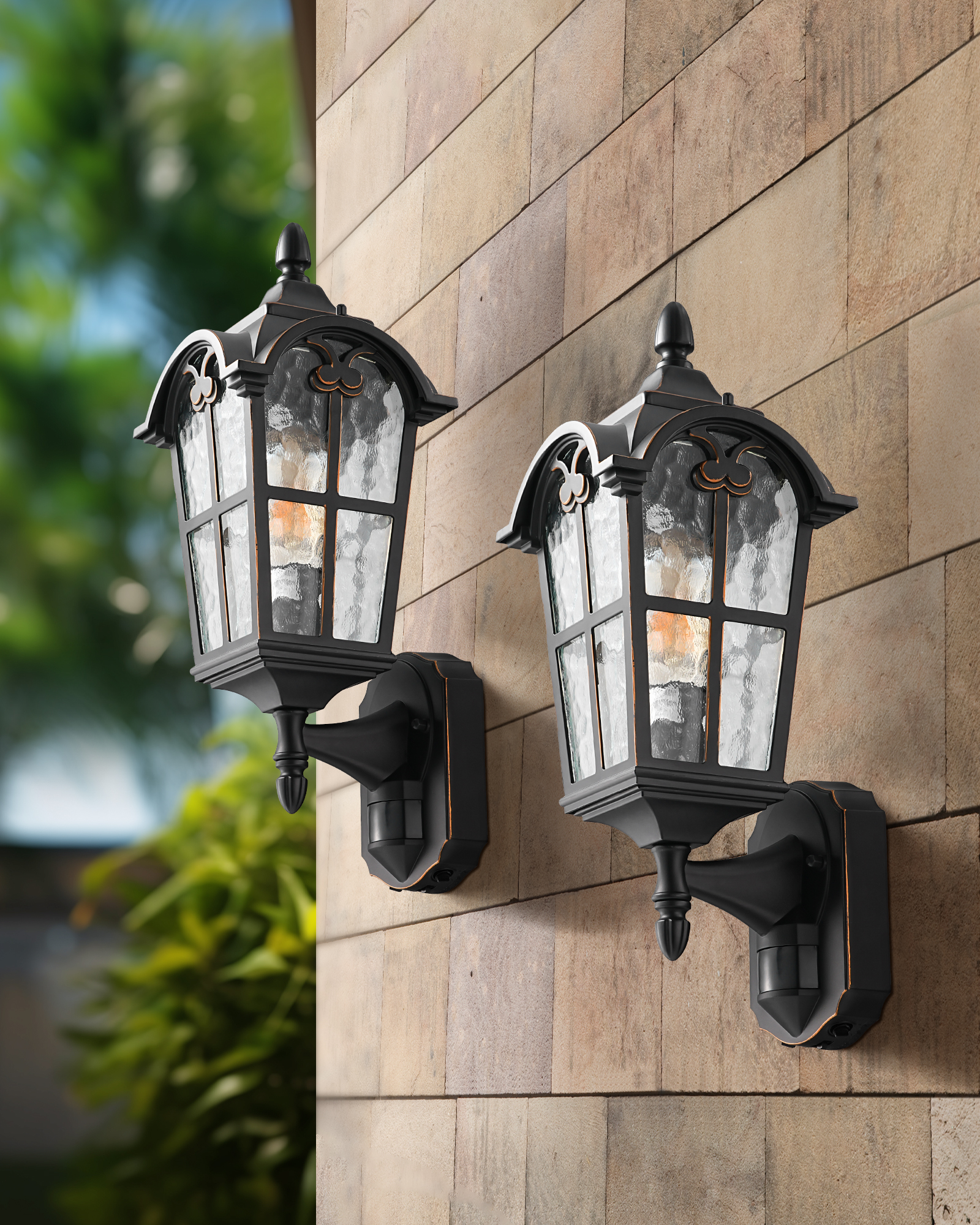 EDISHINE 2 Pack Outdoor Wall Light with Dusk to Dawn and Motion Sensor-ZHOWL07F2