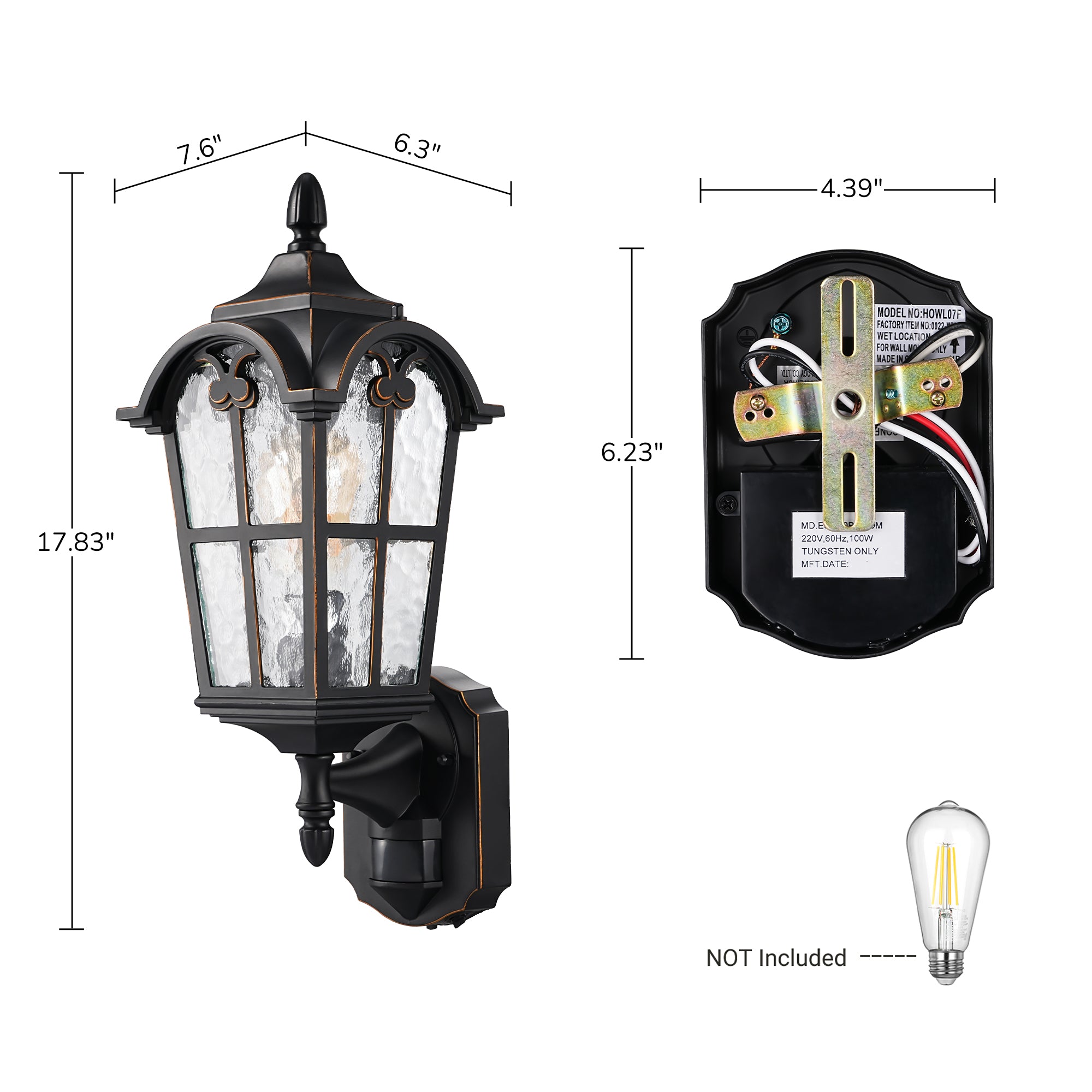 EDISHINE Outdoor Wall Light with Dusk to Dawn and Motion Sensor-HOWL07F