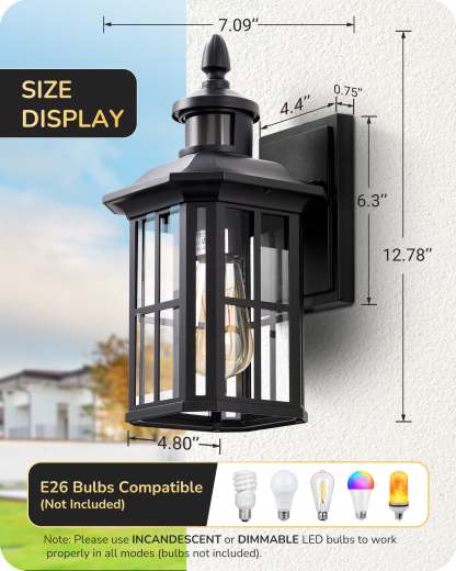EDISHINE Motion Sensor Dusk to Dawn Outdoor Wall Lights-F1HOWL07G