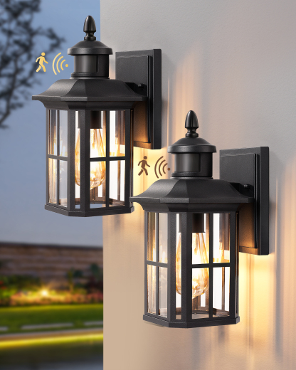 EDISHINE 2 Pack Motion Sensor Dusk to Dawn Outdoor Wall Lights-ZHOWL07G2