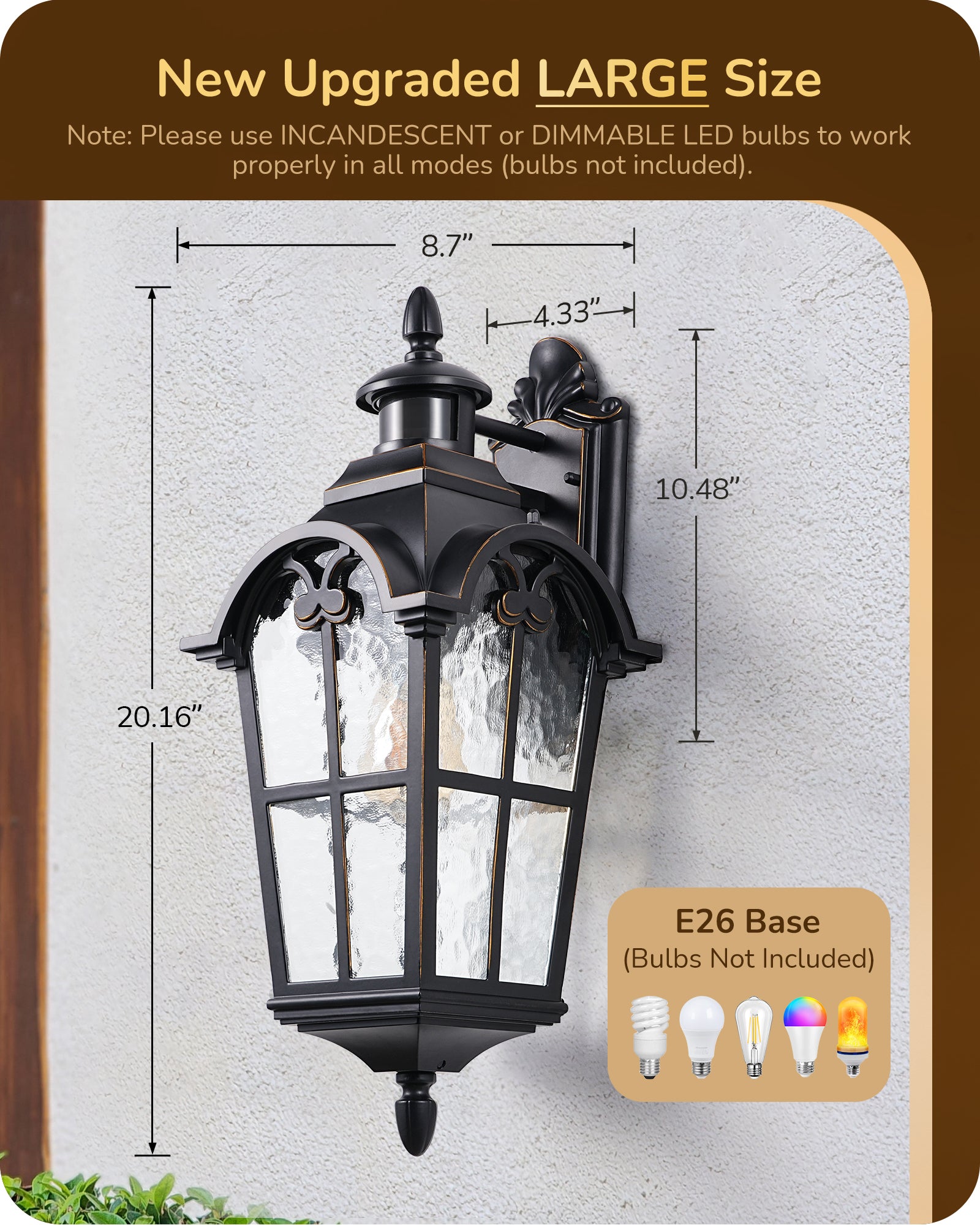 EDISHINE Motion Sensor  20.2" Large Size Dusk to Dawn Outdoor Wall Lights-HOWL07J