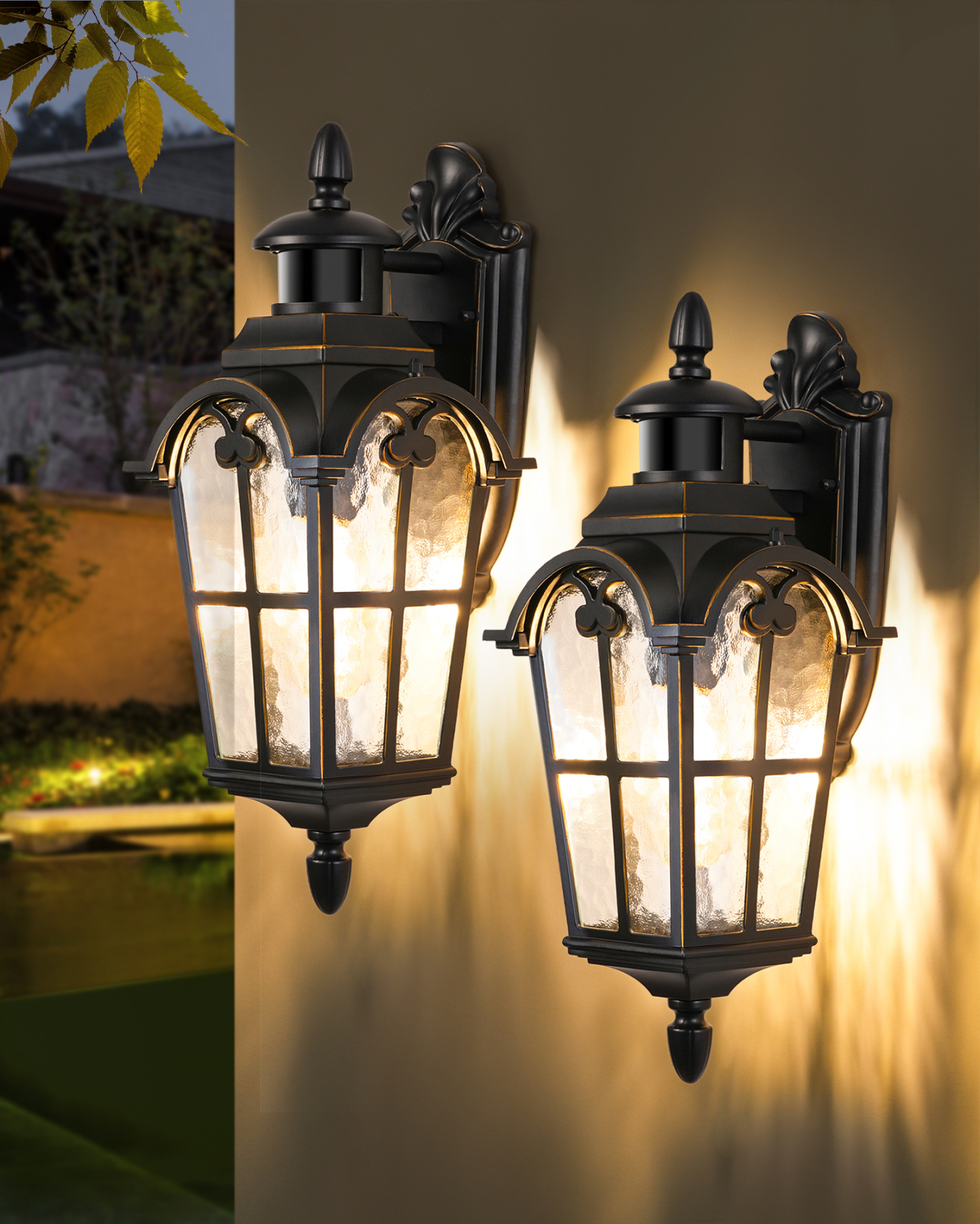 EDISHINE 2 Pack Motion Sensor 20.2" Large Size Dusk to Dawn Outdoor Wall Lights-ZHOWL07J2