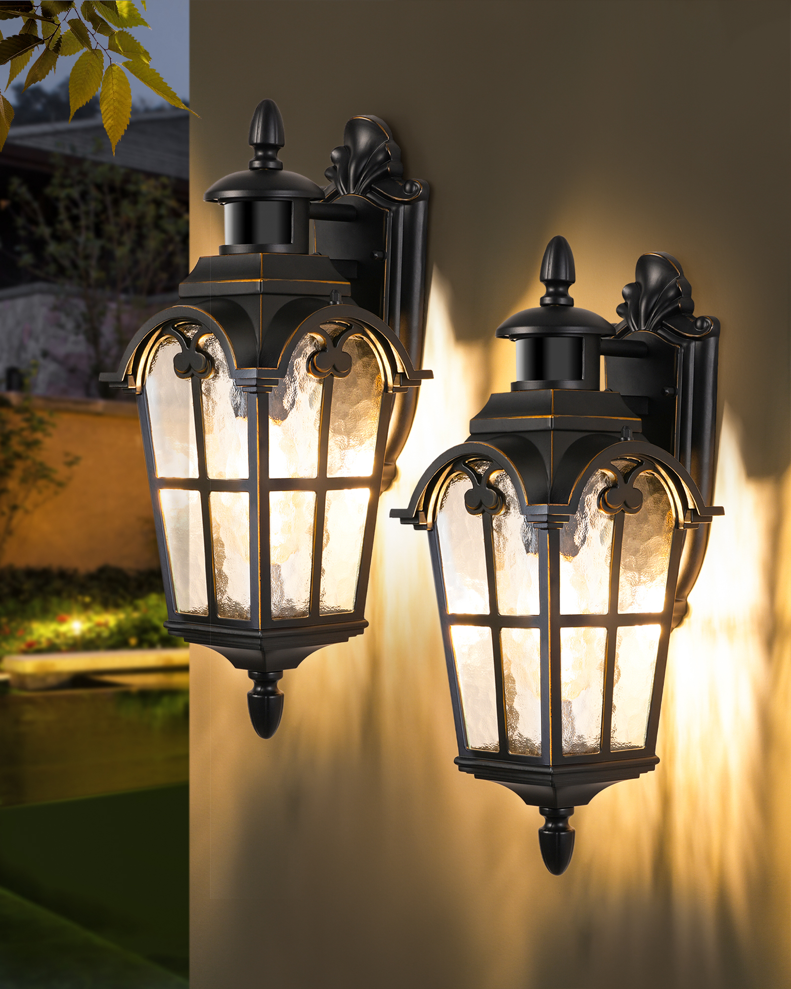 EDISHINE 2 Pack Motion Sensor 20.2" Large Size Dusk to Dawn Outdoor Wall Lights-ZHOWL07J2