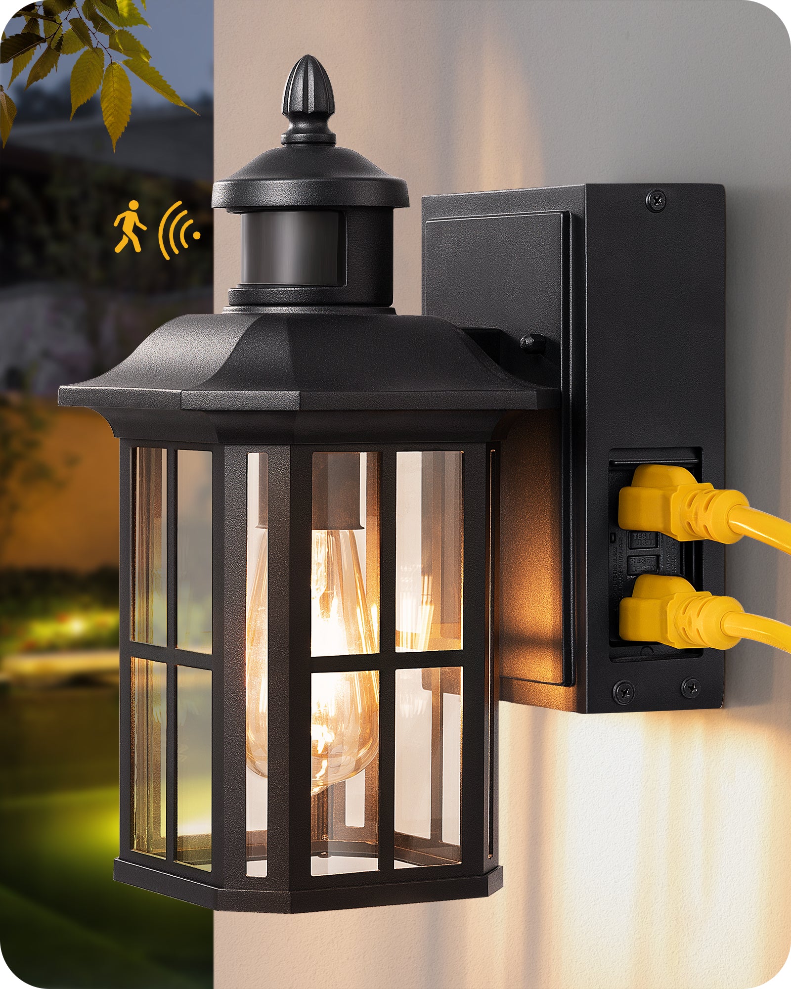 EDISHINE Dusk to Dawn Outdoor Wall Lights with Motion Sensor & GFCI Outlet-HOWL08A