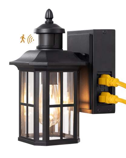 EDISHINE Dusk to Dawn Outdoor Wall Lights with Motion Sensor & GFCI Outlet-HOWL08A