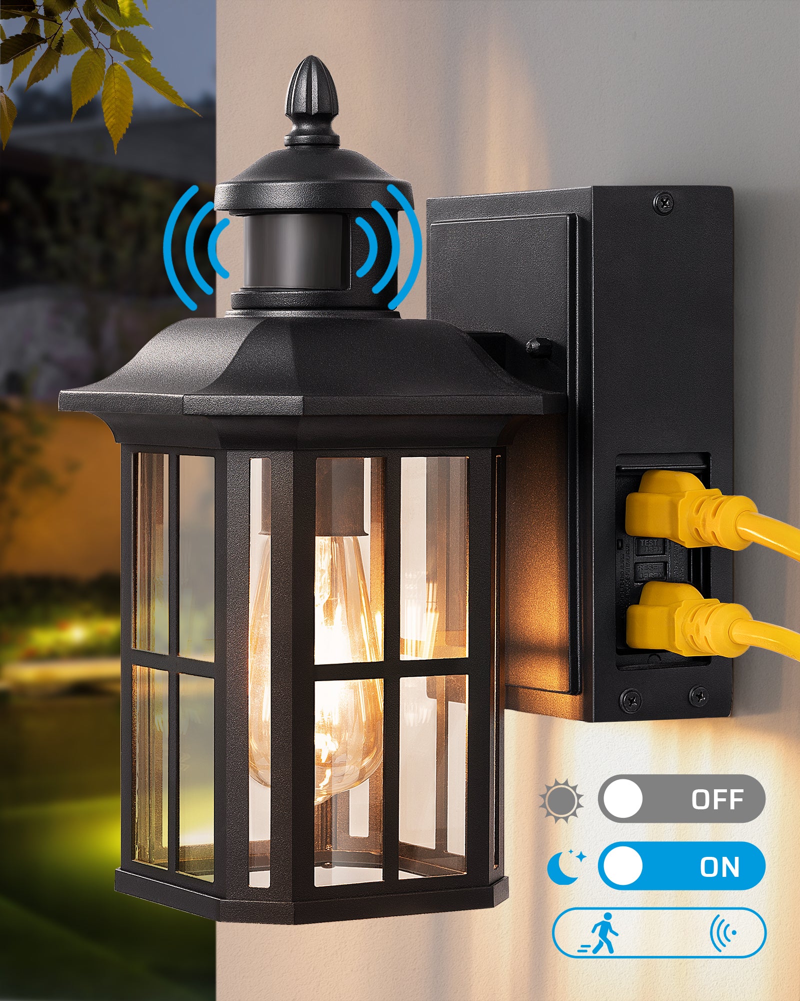 EDISHINE Dusk to Dawn Outdoor Wall Lights with Motion Sensor & GFCI Outlet-HOWL08A