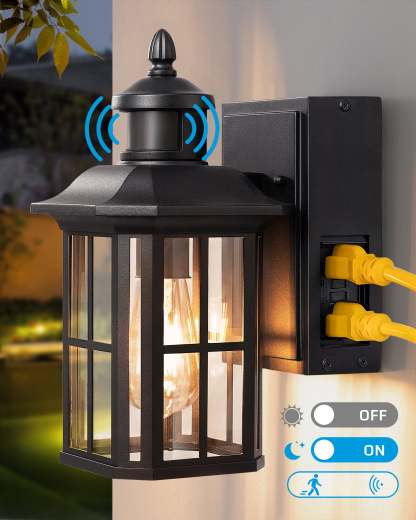 EDISHINE Dusk to Dawn Outdoor Wall Lights with Motion Sensor & GFCI Outlet-HOWL08A