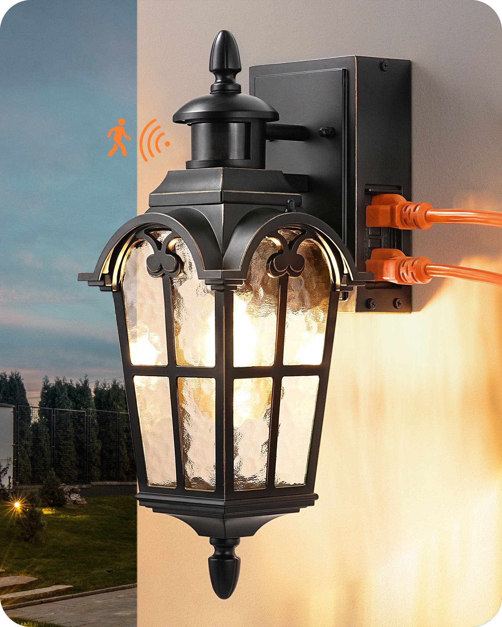 EDISHINE Motion Sensor Dusk to Dawn Outdoor Lights with GFCI Outlet-HOWL08B