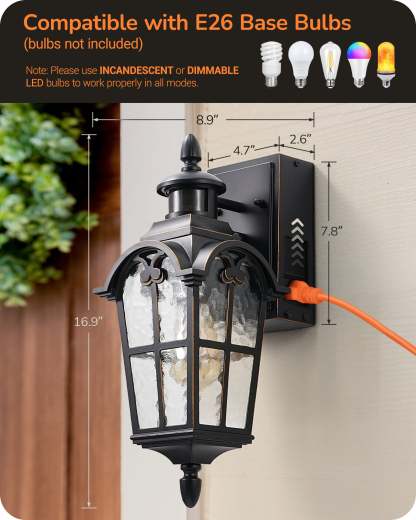 EDISHINE Motion Sensor Dusk to Dawn Outdoor Lights with GFCI Outlet-HOWL08B