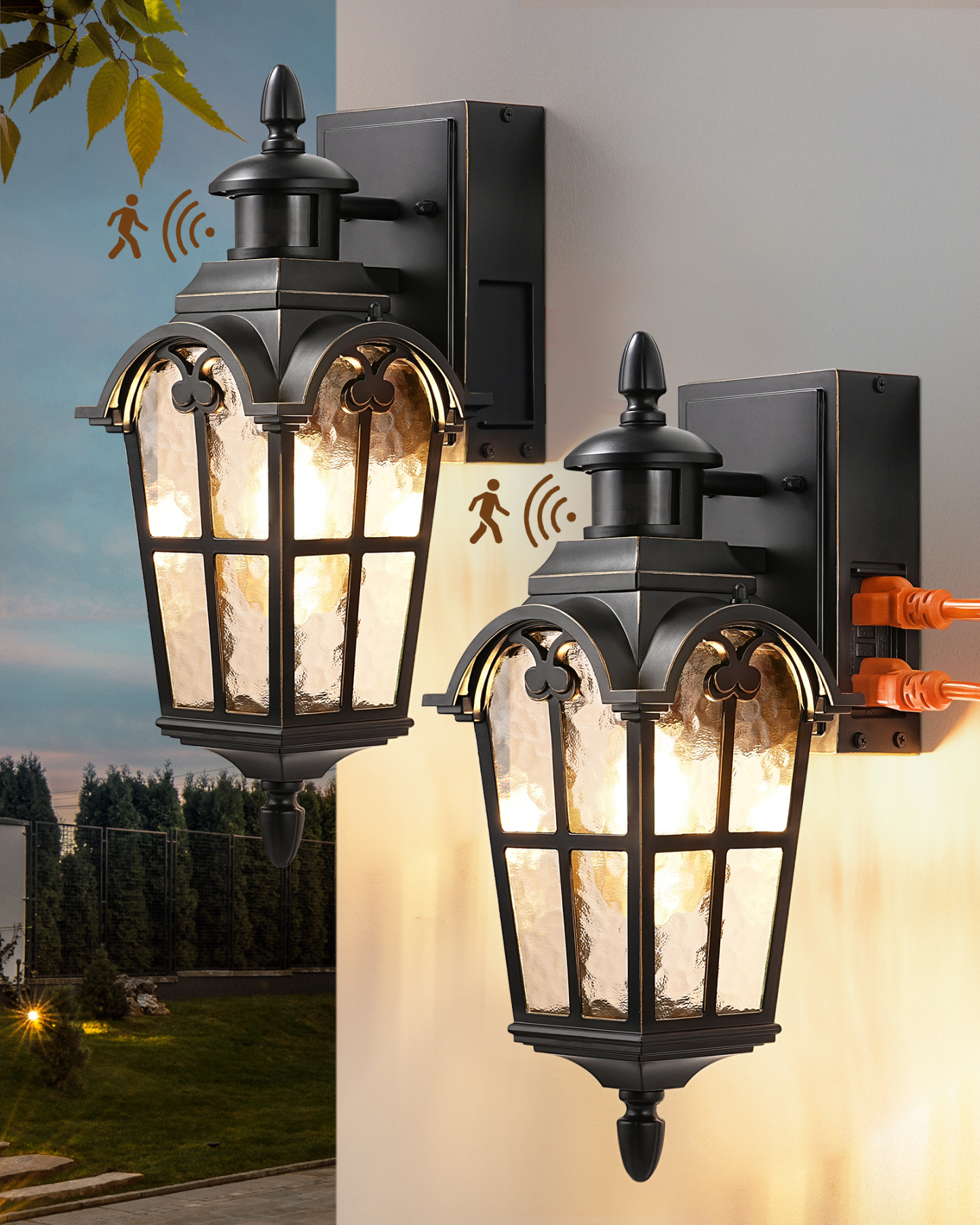 EDISHINE 2 Pack Motion Sensor Dusk to Dawn Outdoor Lights with GFCI Outlet-ZHOWL08B2