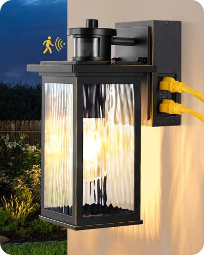 EDISHINE Outdoor Dusk to Dawn Motion Sensor Wall Light with GFCI Outlet-F1HOWL08C