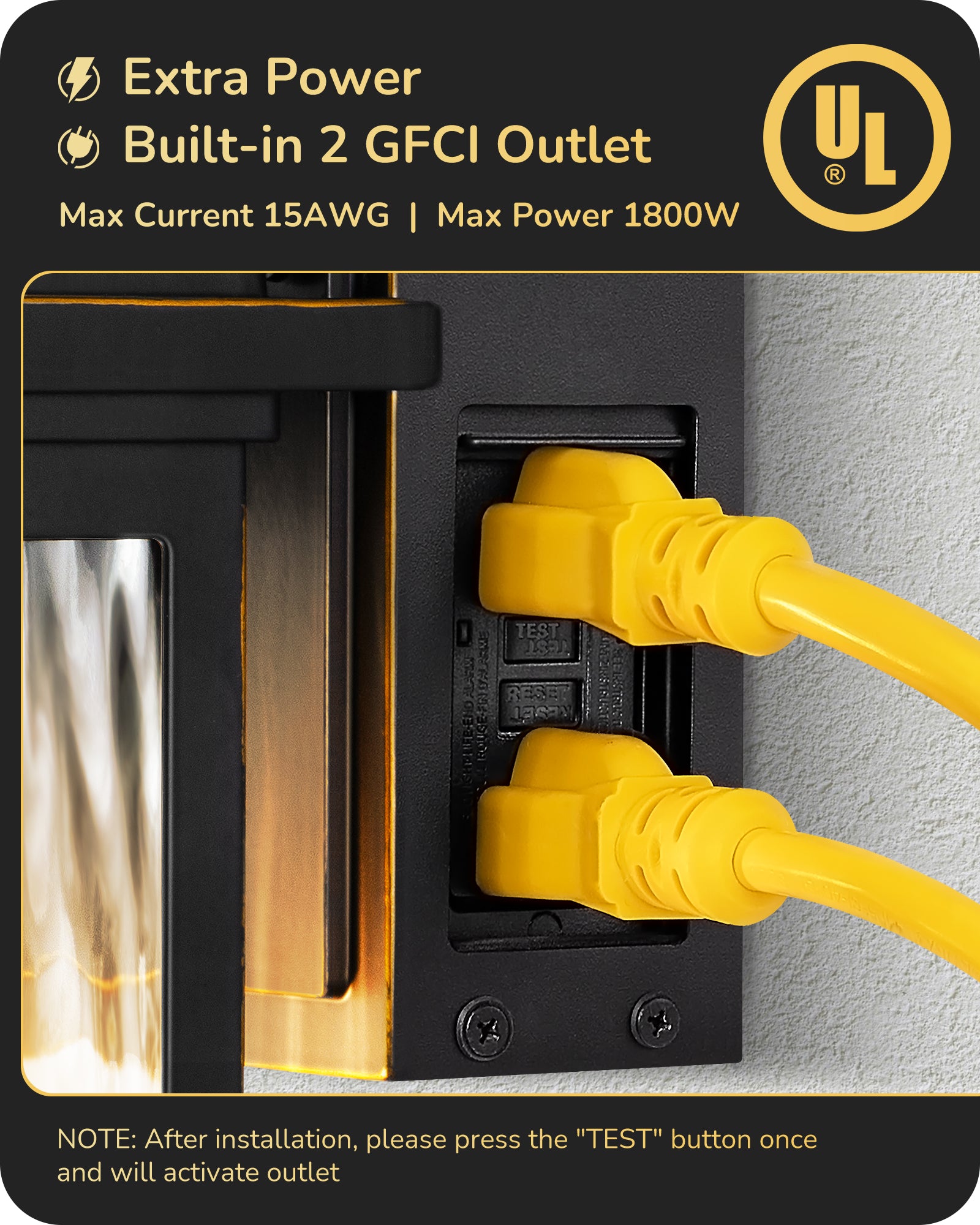 EDISHINE Outdoor Dusk to Dawn Motion Sensor Wall Light with GFCI Outlet-HOWL08C