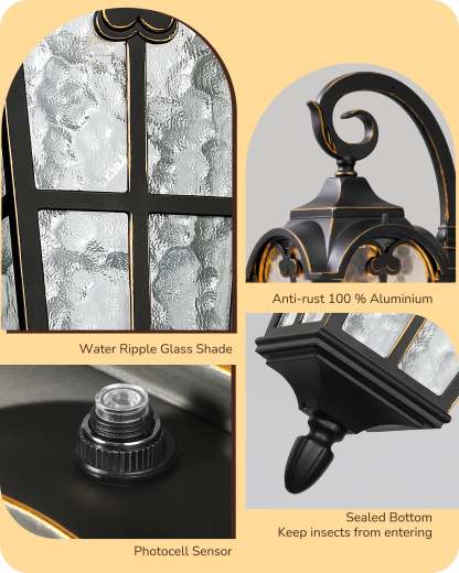 EDISHINE Dusk to Dawn Outdoor Wall Lights-F1HOWL09R