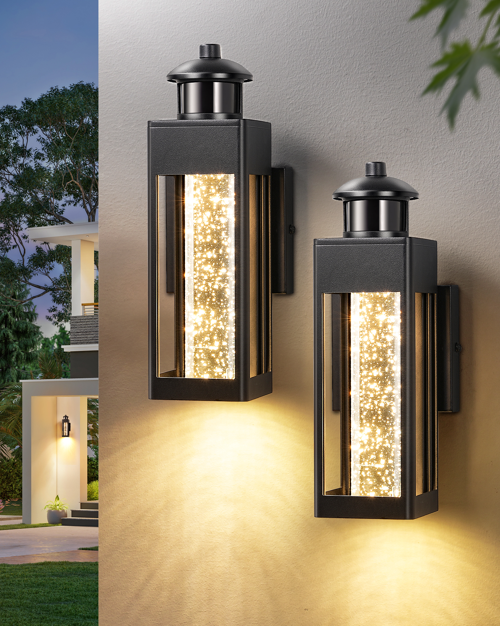EDISHINE 2 Pack Dusk to Dawn Motion Sensor Outdoor Wall Light-ZHOWL21A2