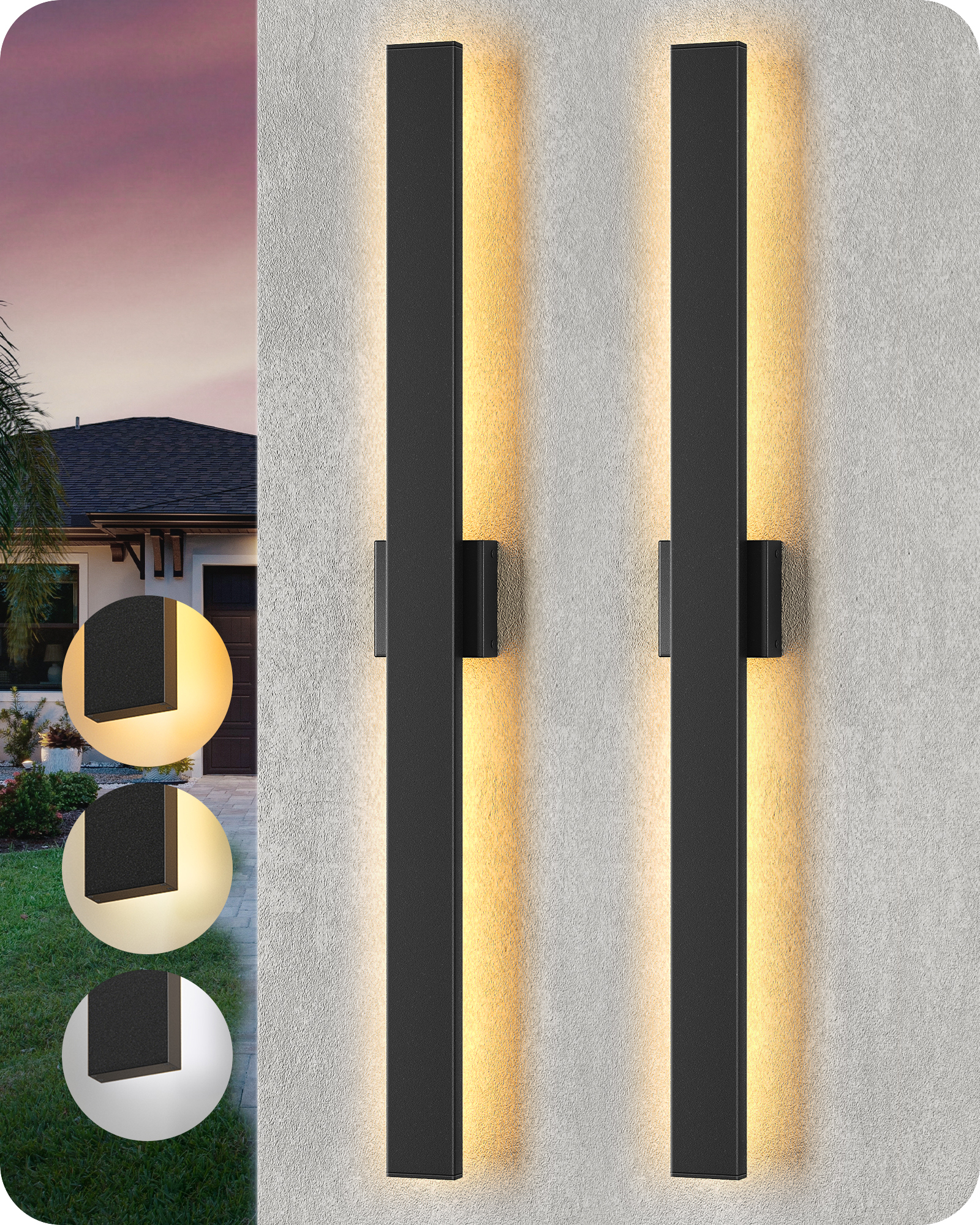 EDISHINE 2 Pack 39.3" Modern Outdoor Wall Lights Dimmable-HOWL22J