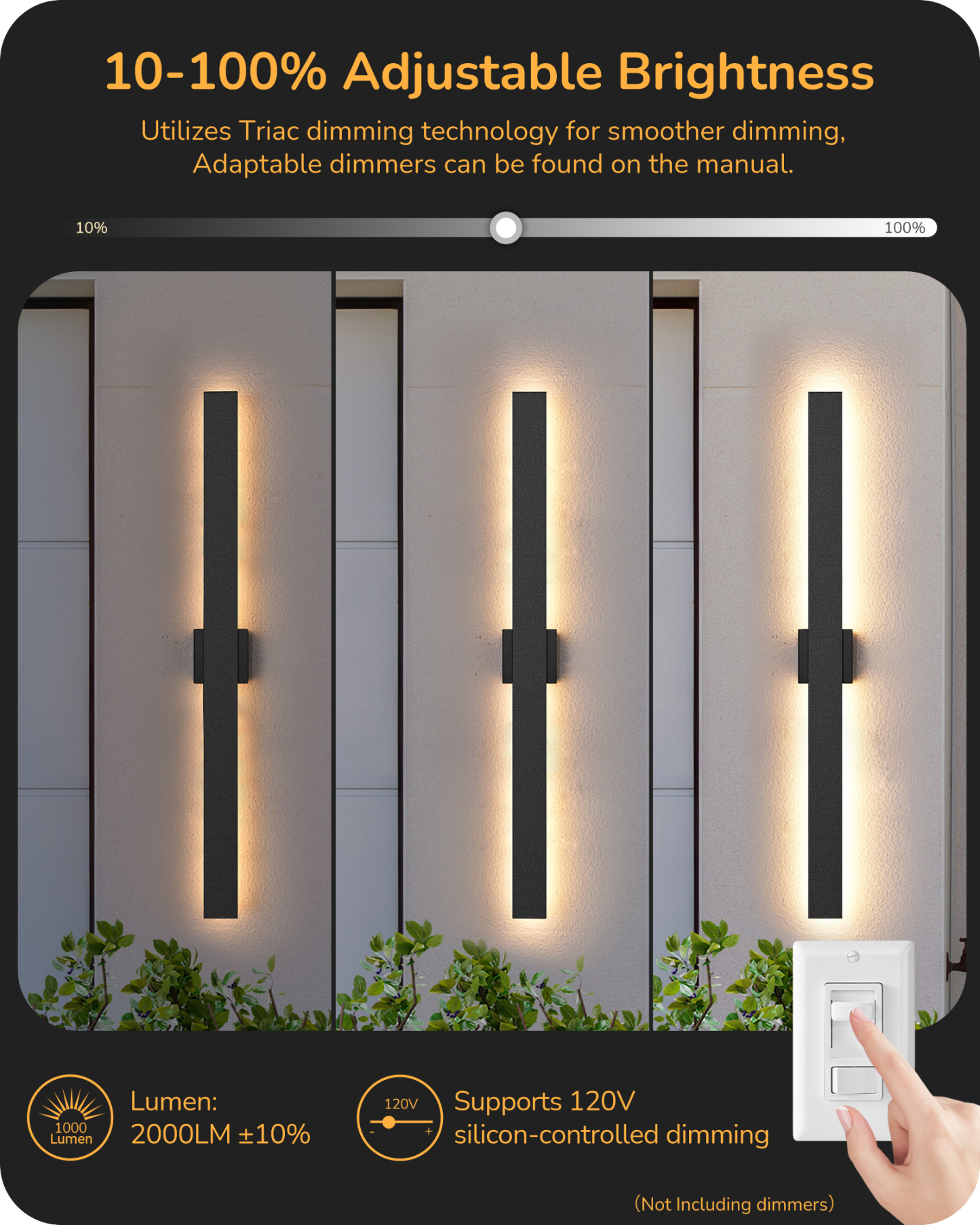 EDISHINE 2 Pack 39.3" Modern Outdoor Wall Lights Dimmable-HOWL22J