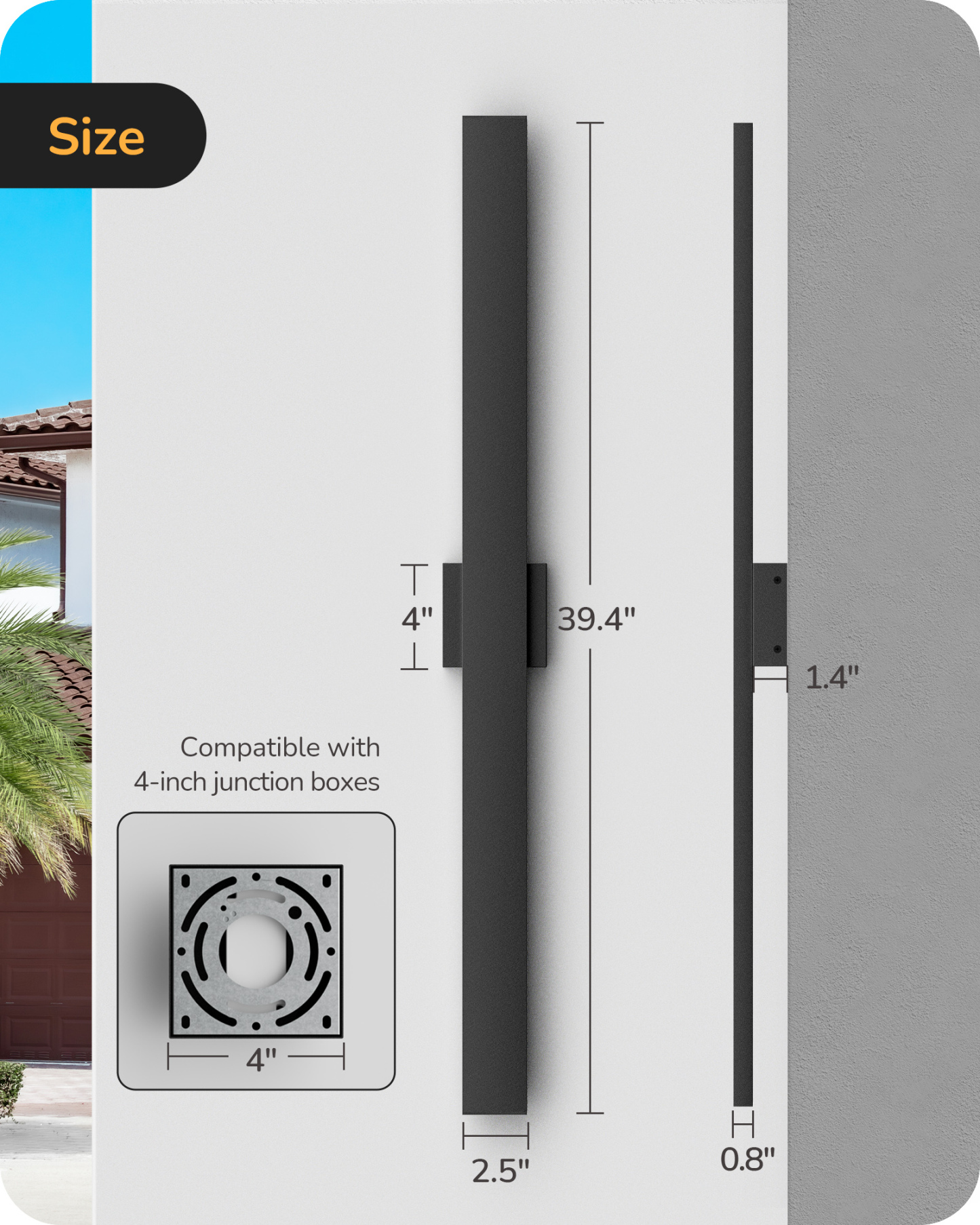 EDISHINE 2 Pack 39.3" Modern Outdoor Wall Lights Dimmable-HOWL22J