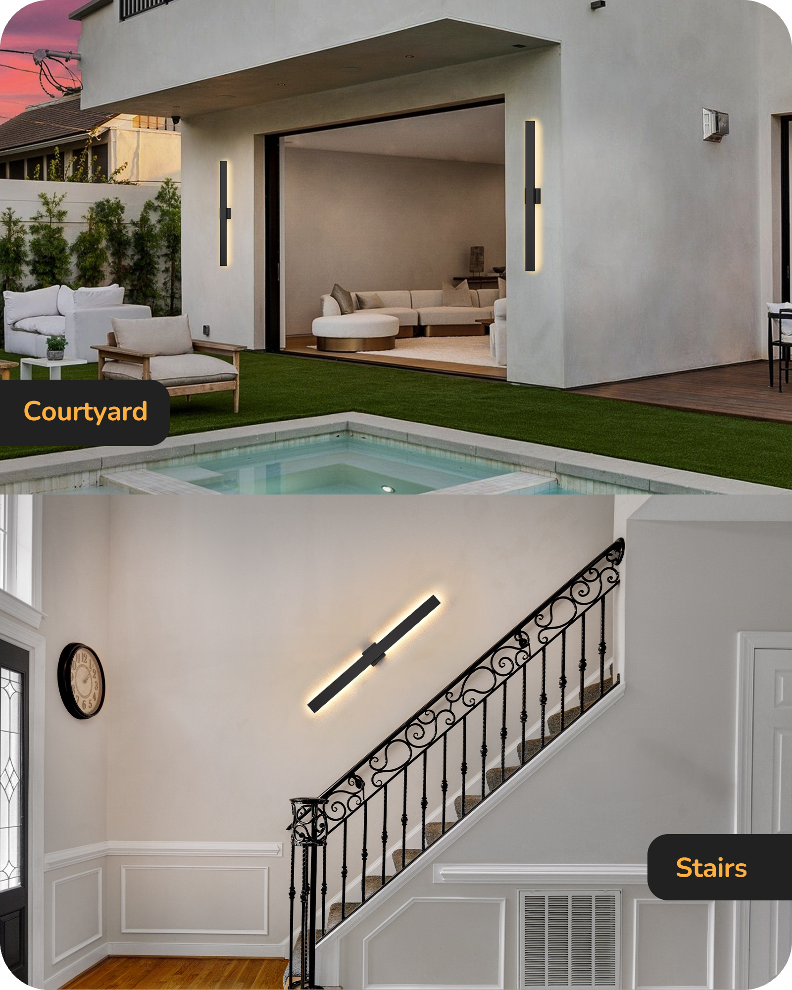 EDISHINE 2 Pack 39.3" Modern Outdoor Wall Lights Dimmable-HOWL22J