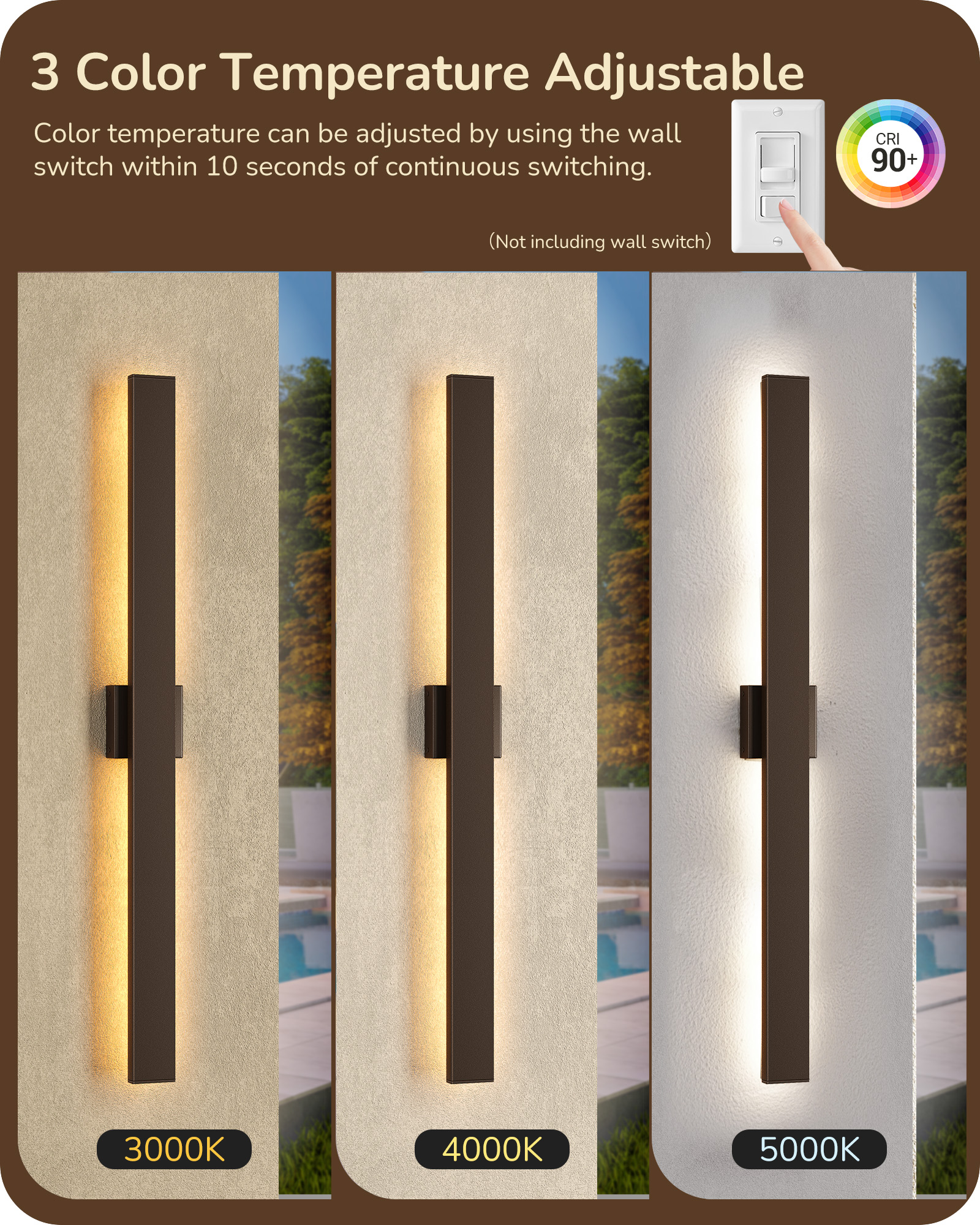 EDISHINE 2 Pack 39.3" Modern Outdoor Wall Lights Dimmable, Oil Rubbed Bronze-HOWL22K