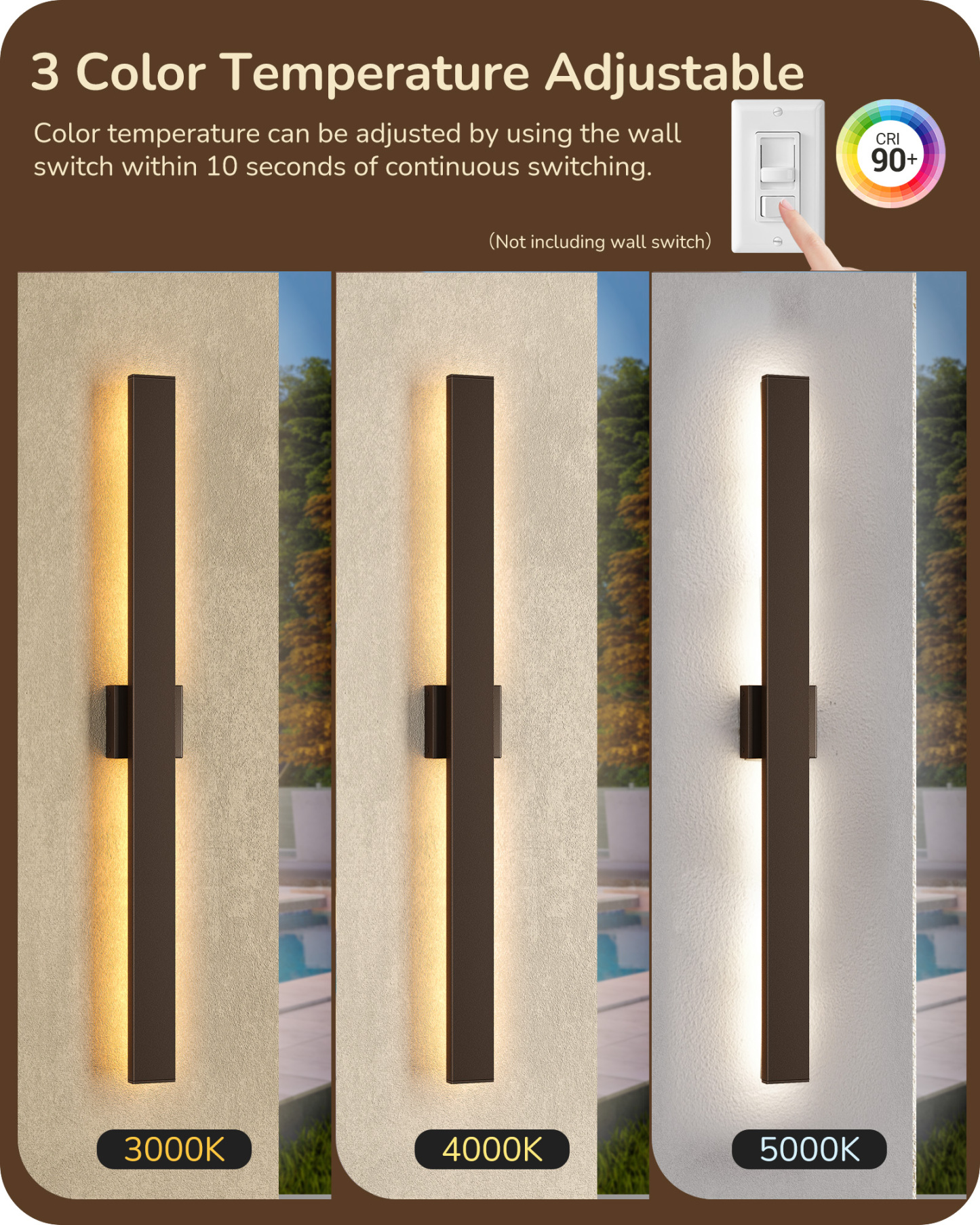 EDISHINE 2 Pack 39.3" Modern Outdoor Wall Lights Dimmable, Oil Rubbed Bronze-HOWL22K
