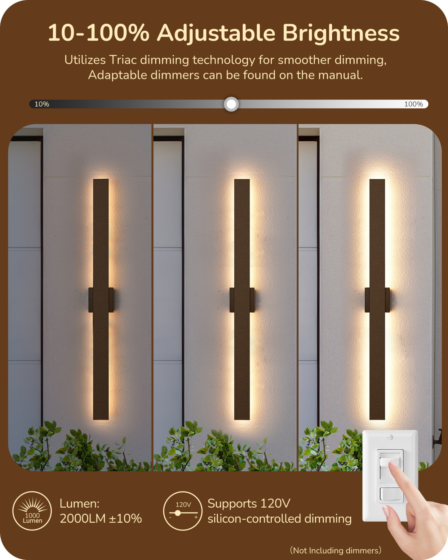 EDISHINE 2 Pack 39.3" Modern Outdoor Wall Lights Dimmable, Oil Rubbed Bronze-HOWL22K