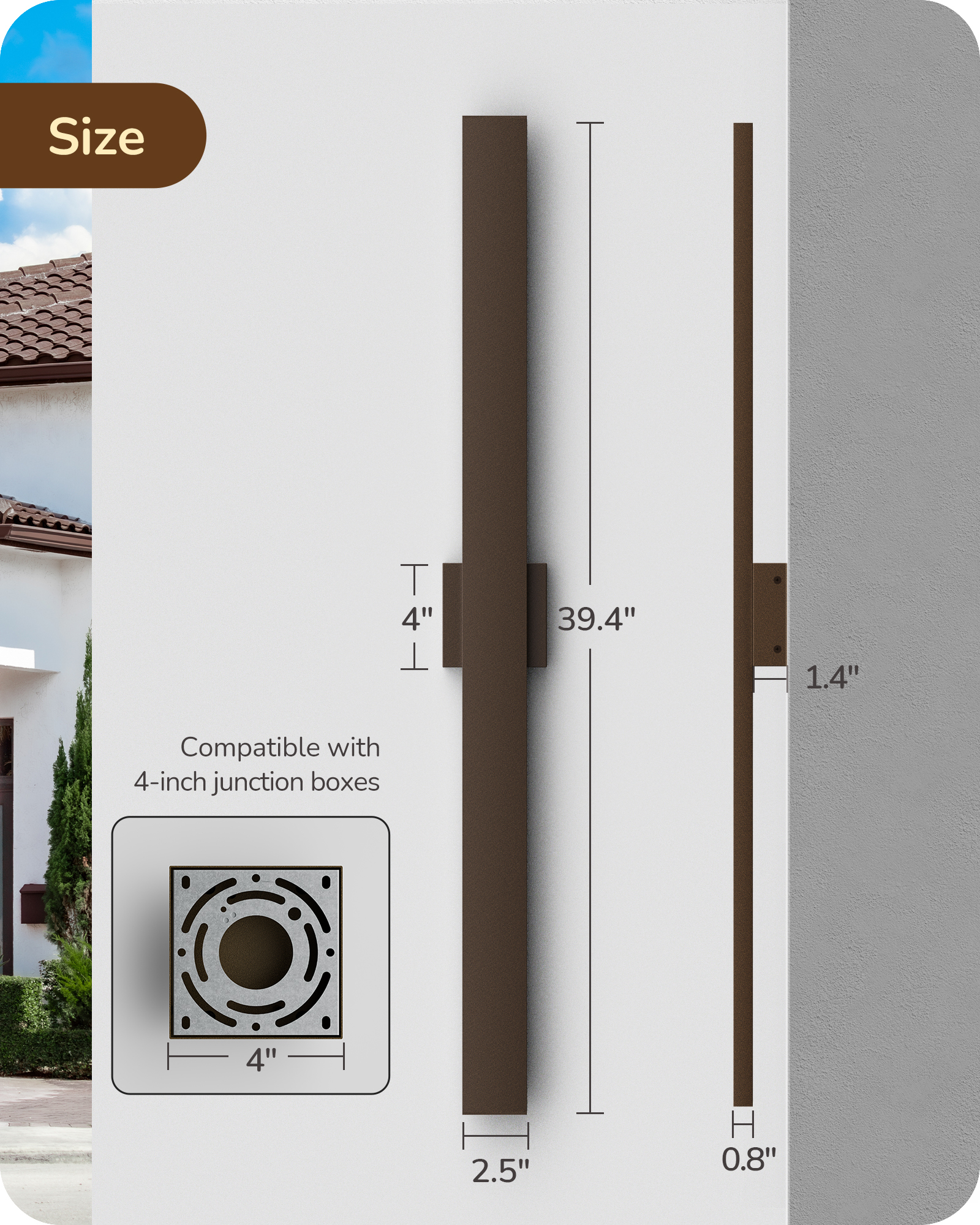 EDISHINE 2 Pack 39.3" Modern Outdoor Wall Lights Dimmable, Oil Rubbed Bronze-HOWL22K