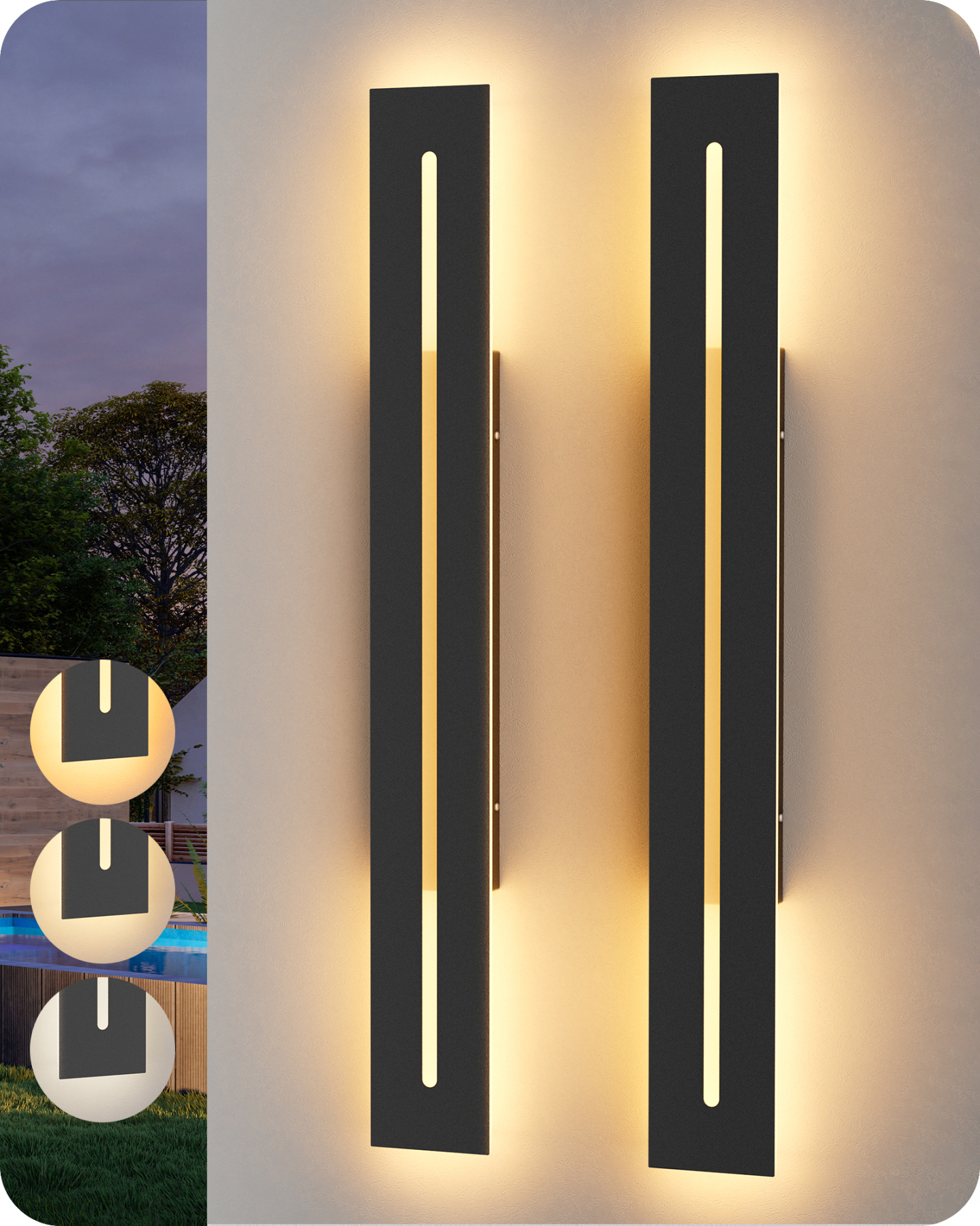 EDISHINE 2 Pack 39.3" Modern Outdoor Wall Sconce, Black-HOWL22M