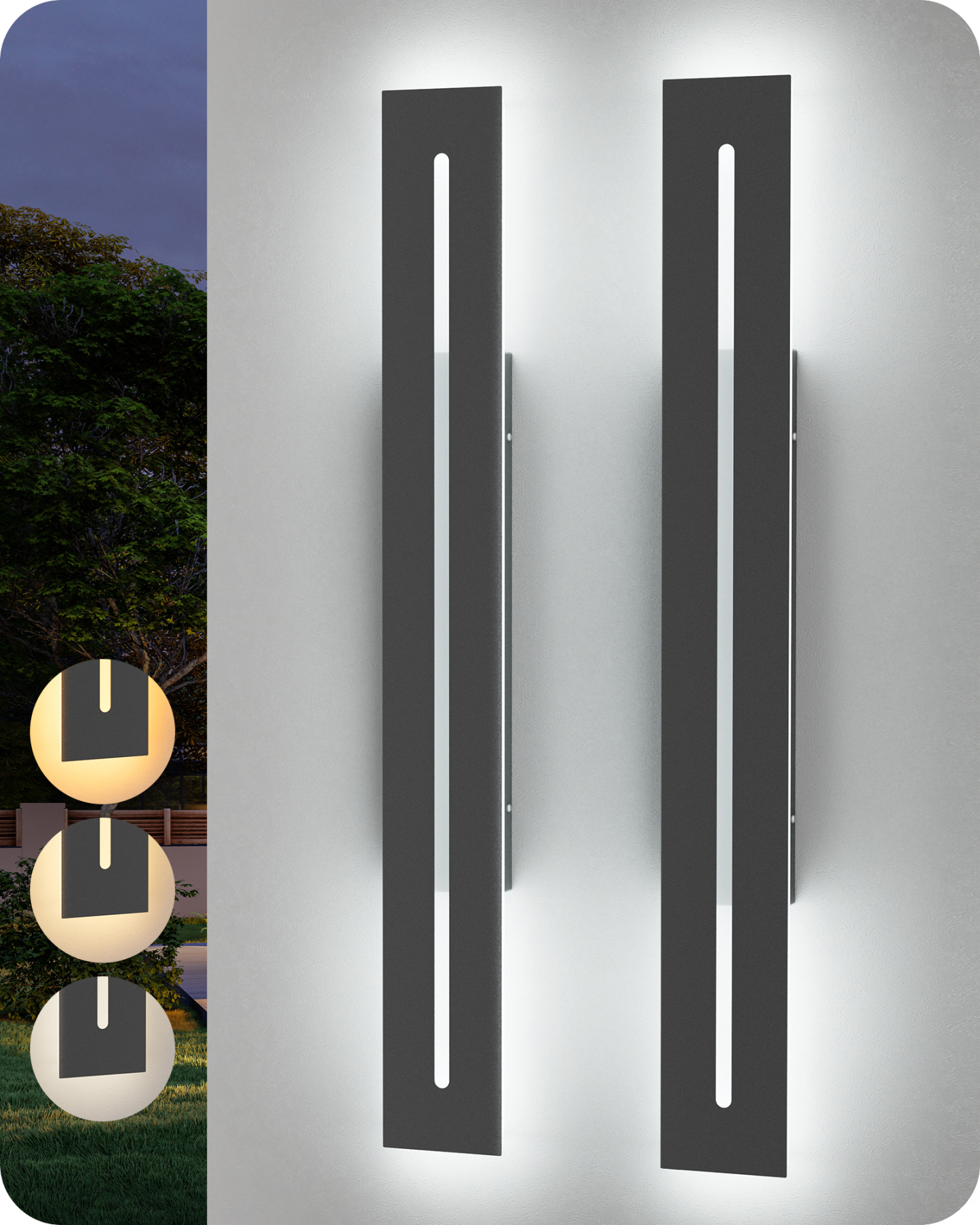EDISHINE 2 Pack 39.3" Modern Outdoor Wall Sconce, Black-HOWL22M