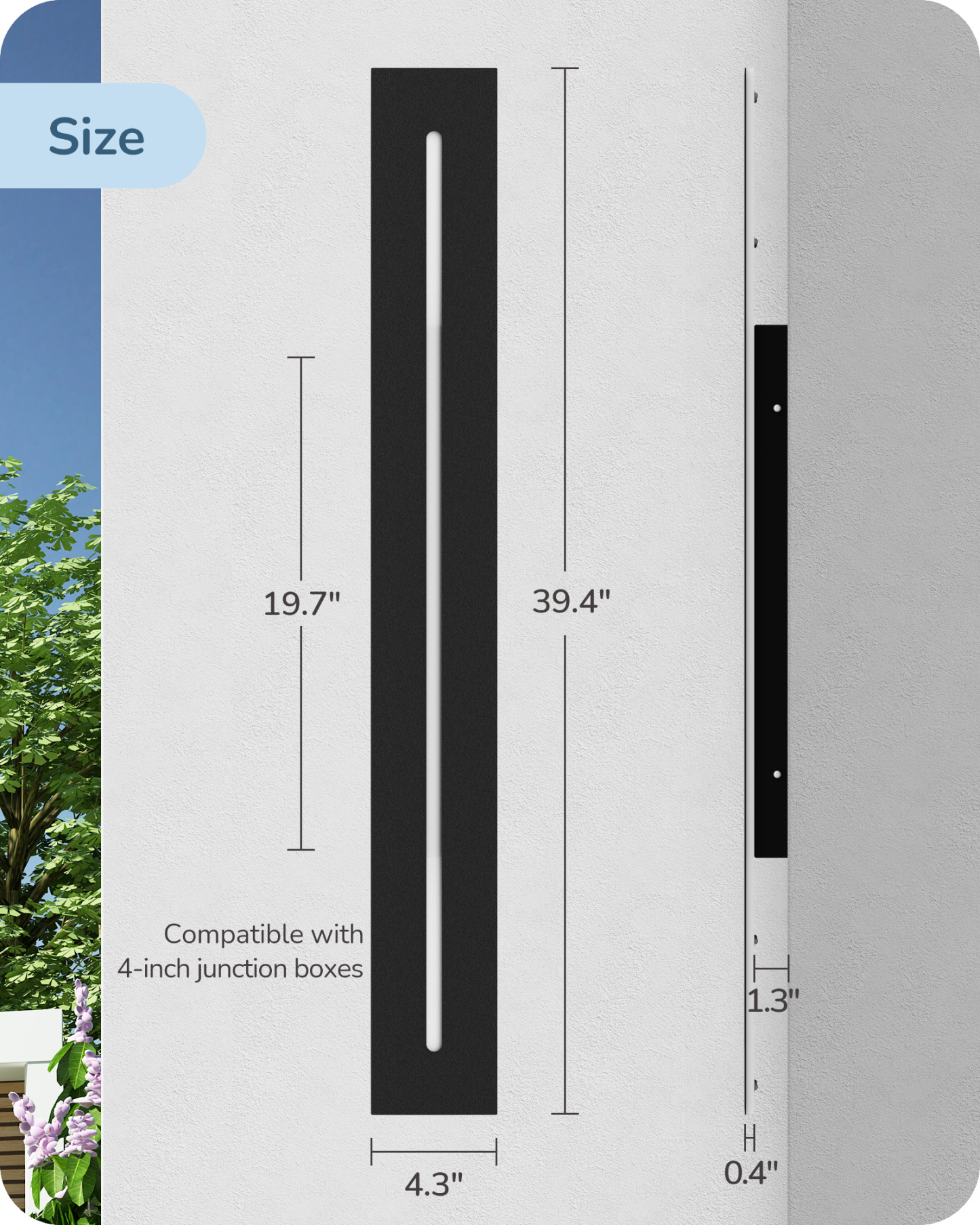 EDISHINE 2 Pack 39.3" Modern Outdoor Wall Sconce, Black-HOWL22M