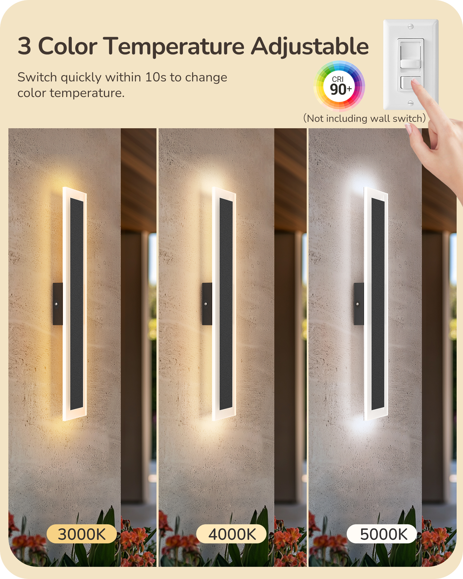 EDISHINE 2 Pack 23.6" LED Outdoor Wall Lights Dimmable-HOWL22N