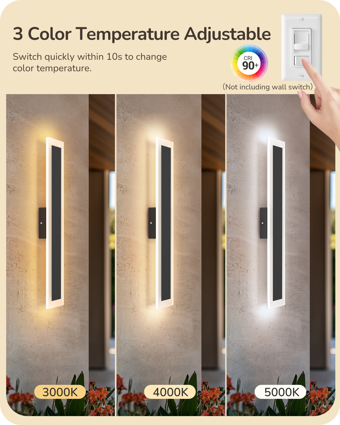 EDISHINE 2 Pack 23.6" LED Outdoor Wall Lights Dimmable-HOWL22N