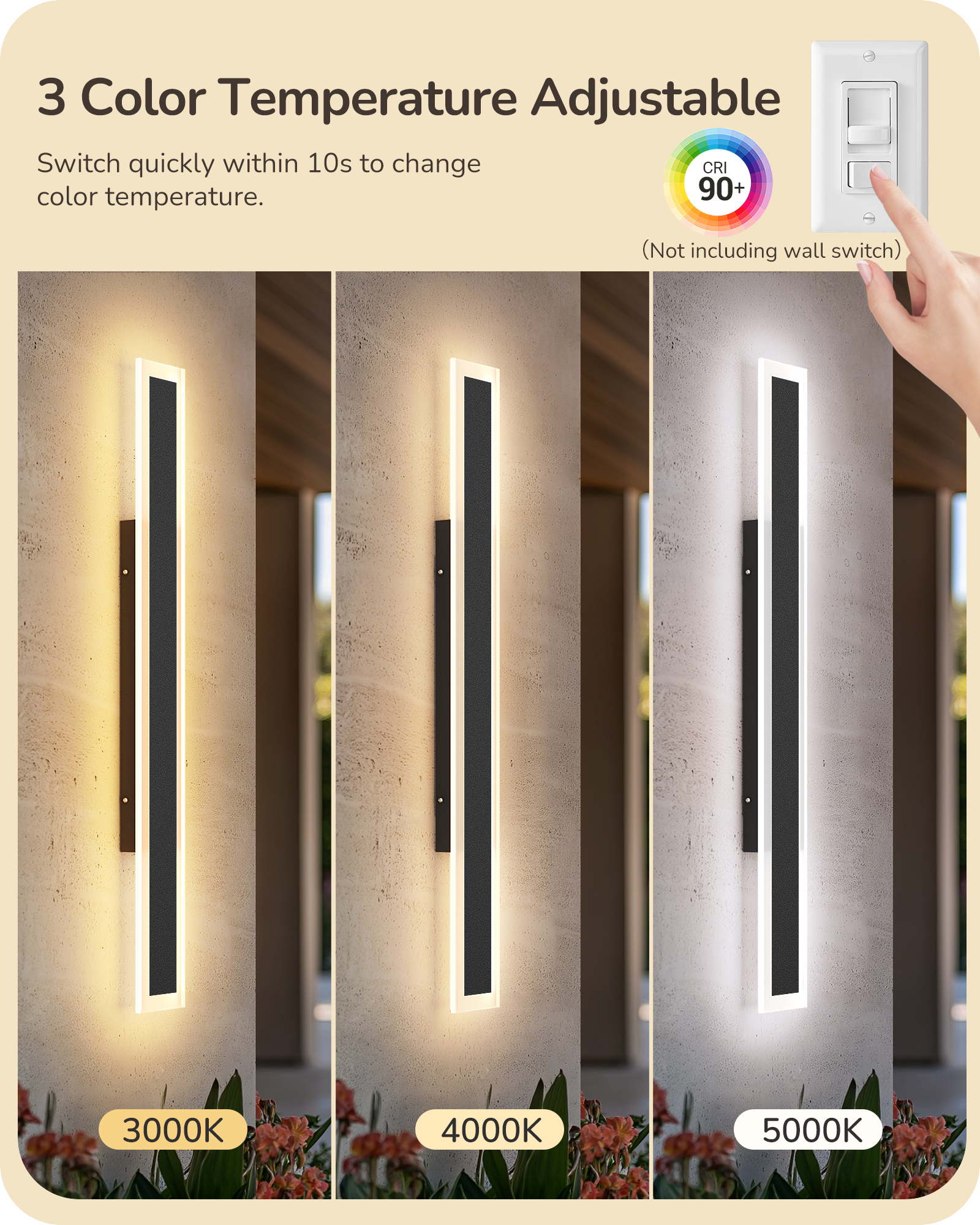 EDISHINE 2 Pack 39.4" LED Outdoor Wall Lights Dimmable-HOWL22P