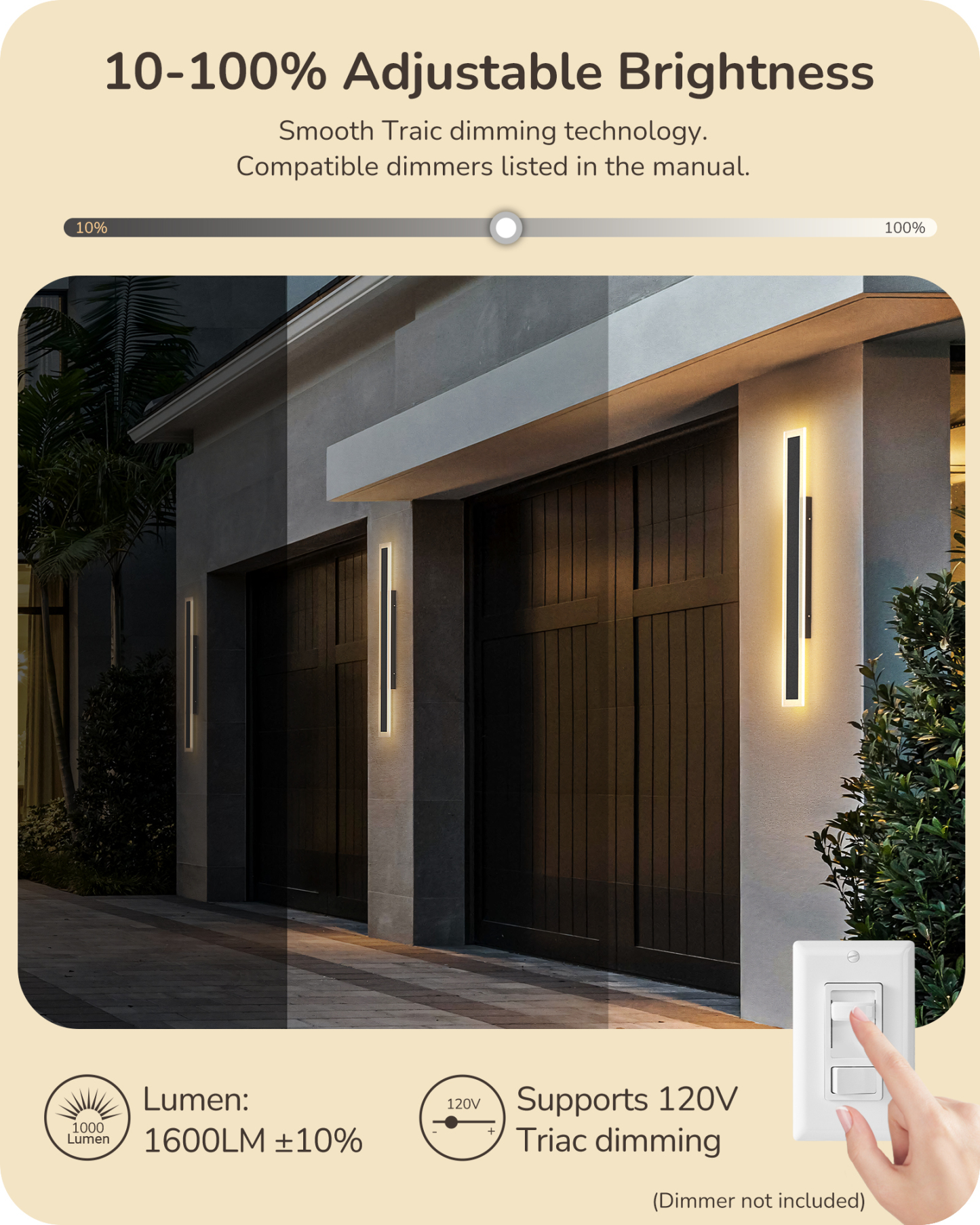EDISHINE 2 Pack 39.4" LED Outdoor Wall Lights Dimmable-HOWL22P