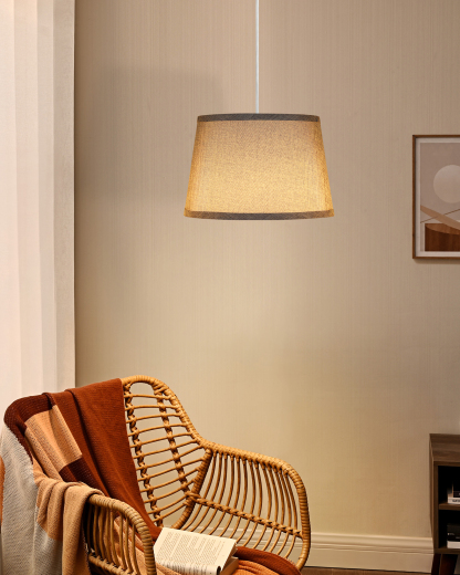 EDISHINE Plug in Pendant Light, Hanging Light with 15Ft Clear Cord, On/Off Switch, White Fabric Shade, Pendant Light Fixture for Bedroom, Kitchen, Living Room, Dining Table-HPIP08C