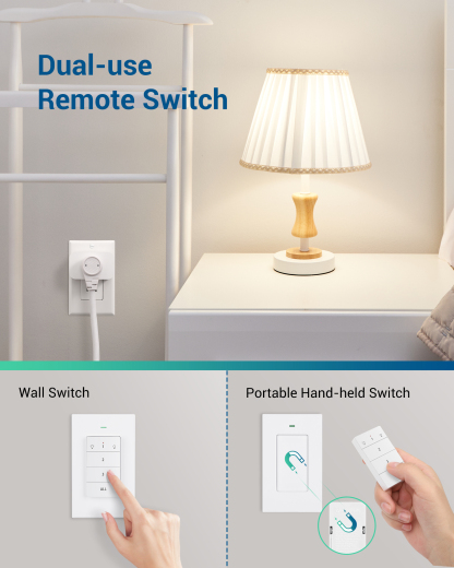 Remote Control Outlet, Wall Mounted Wireless Light Switch, 2 Independent Control Sockets Electrical Remote Outlet Switch, No Wiring,100ft Range-HRLS12L