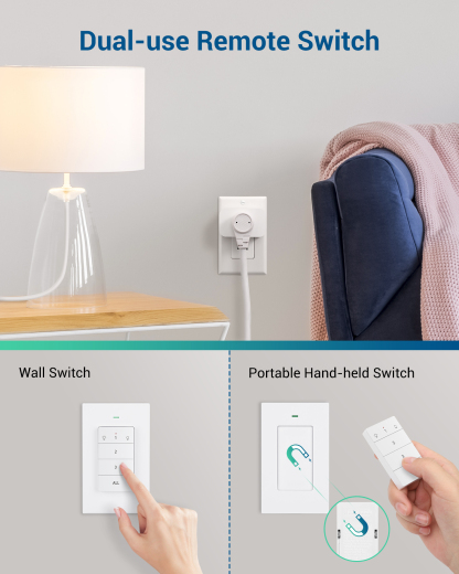 Remote Control Outlet, Wall Mounted Wireless Light Switch, 2 Independent Control Sockets Electrical Remote Outlet Switch, No Wiring,100ft Range-HRLS12L