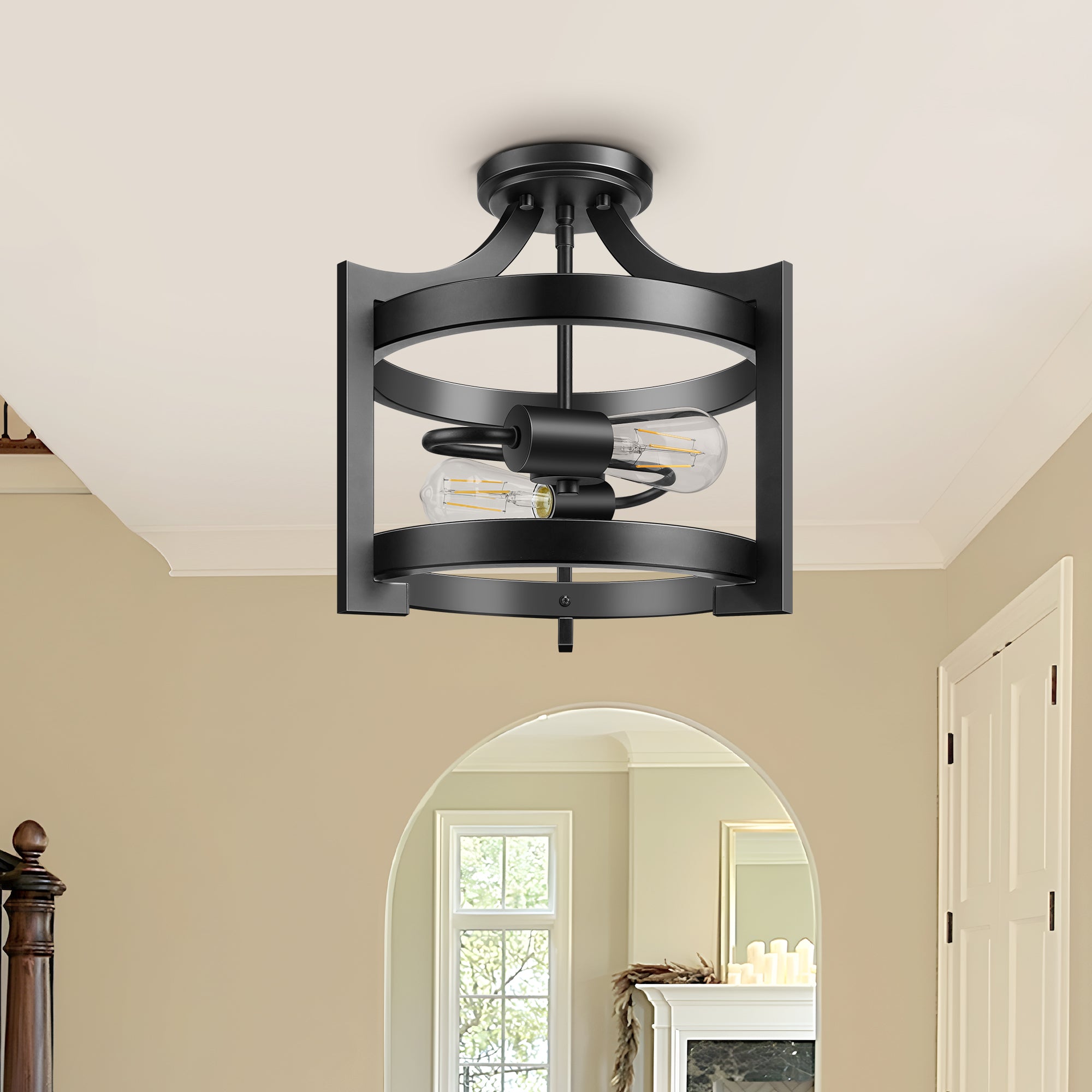 EDISHINE 13.5" 2-Light Flush Mount Ceiling Light-HSCL04C