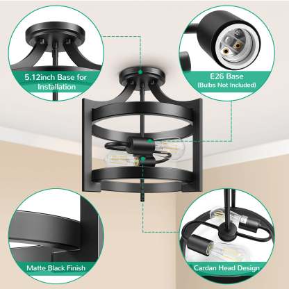 EDISHINE 13.5" 2-Light Flush Mount Ceiling Light-HSCL04C
