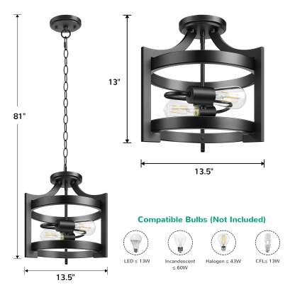 EDISHINE 13.5" 2-Light Flush Mount Ceiling Light-HSCL04C