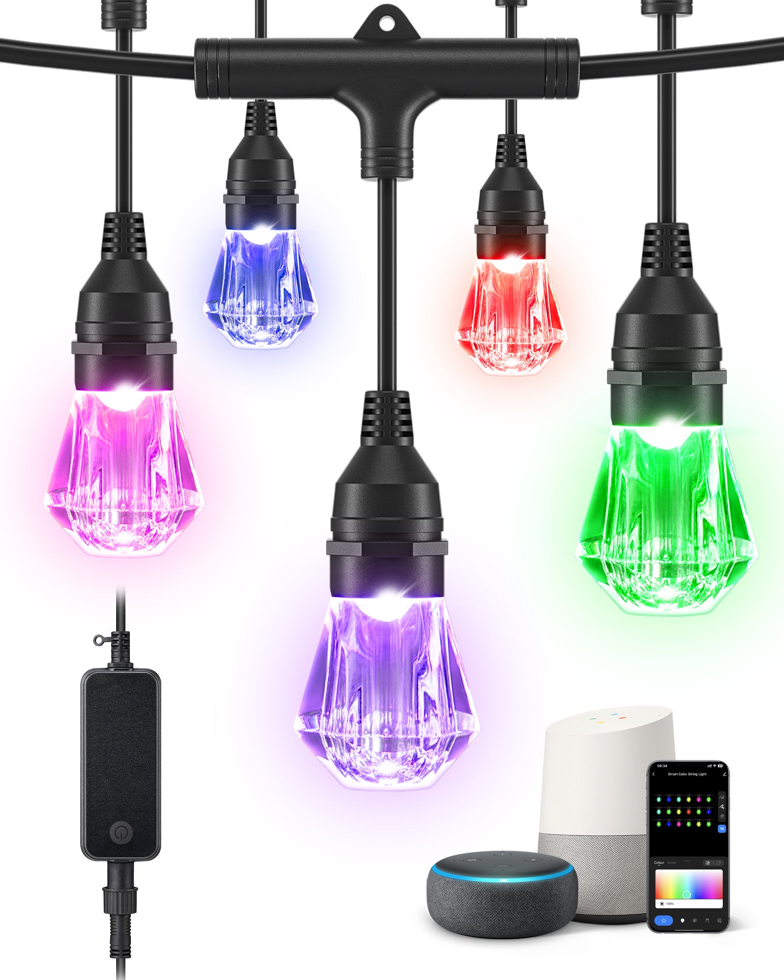 EDISHINE 48ft Smart Dimmable String Lights-HSLW01B1-B2B