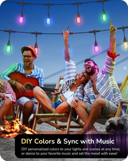 EDISHINE 96FT Smart String Lights, Outdoor String Lights with 36 RGB LED Bulbs-HSLW01C-B2B