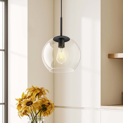 EDISHINE 1- Single Pendant Light With Clear Glass Shade-HWPL01C