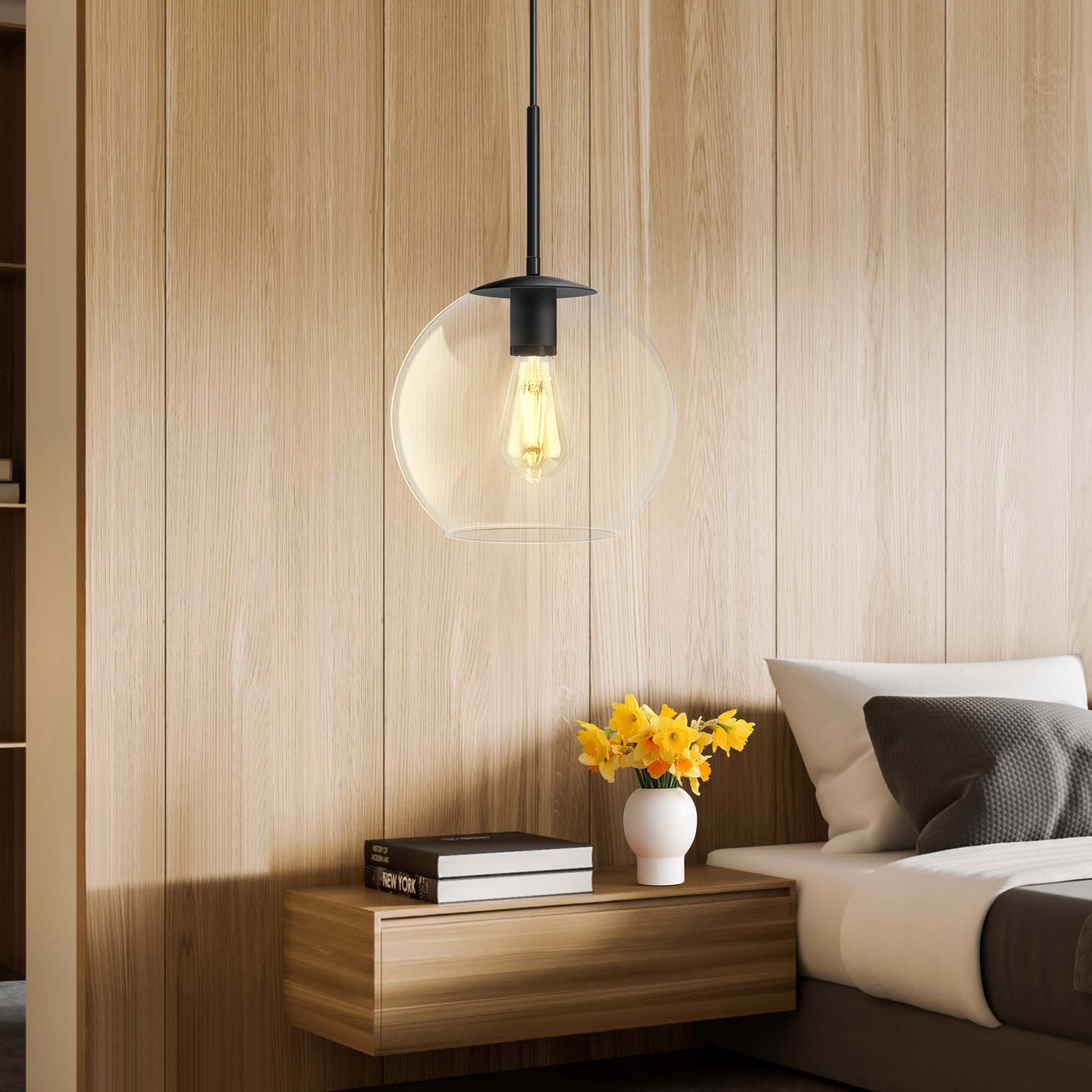 EDISHINE 1- Single Pendant Light With Clear Glass Shade-HWPL01C