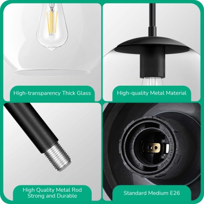 EDISHINE 1- Single Pendant Light With Clear Glass Shade-HWPL01C