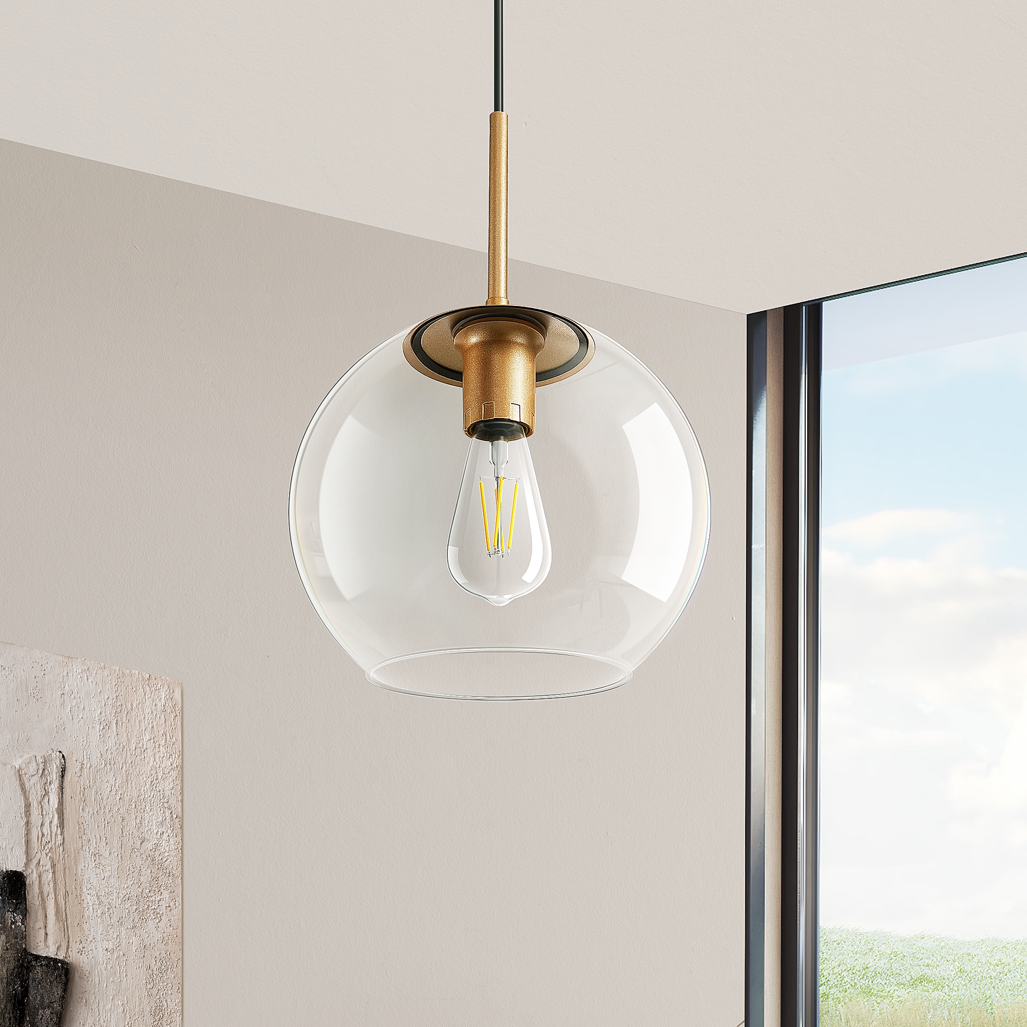 EDISHINE 1- Single Pendant Light With Green Shade-HWPL01D