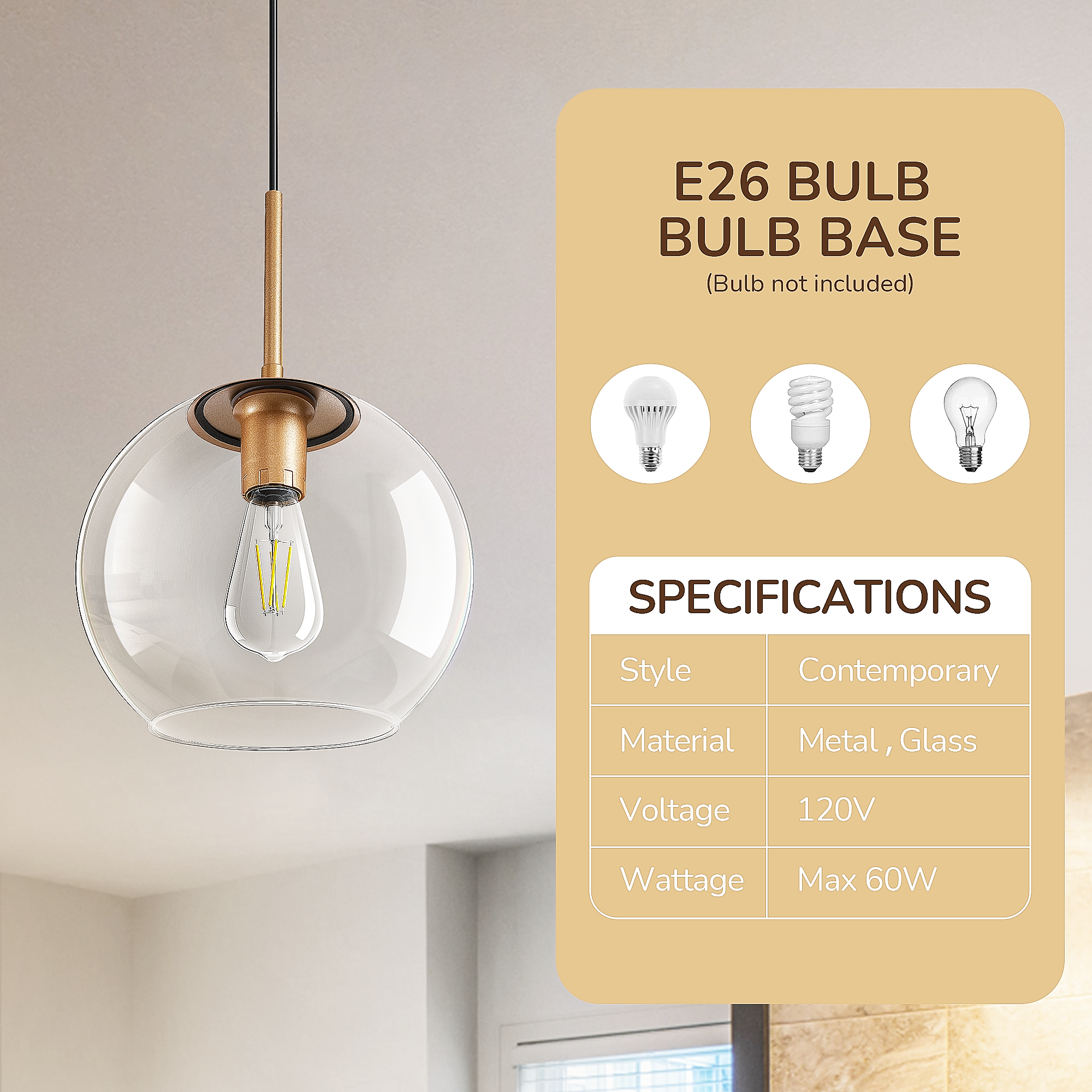 EDISHINE 1- Single Pendant Light With Green Shade-HWPL01D
