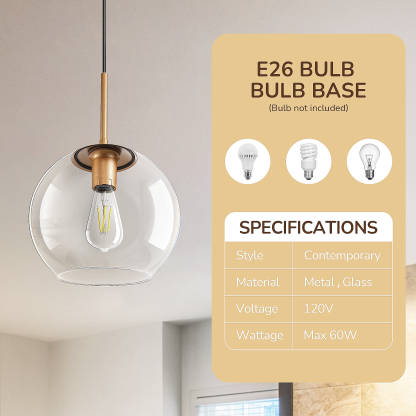 EDISHINE 1- Single Pendant Light With Green Shade-HWPL01D