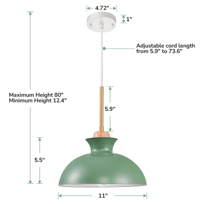 EDISHINE 1- Single Pendant Light With Green Shade-HWPL03B